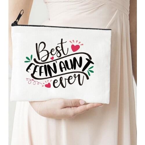 Best Aunt Makeup Bag Letter Flower Print Cosmetic Bags Make Up Bags Mama 2021 Toiletries Organizer Pouch Ladies Clutch Gifts