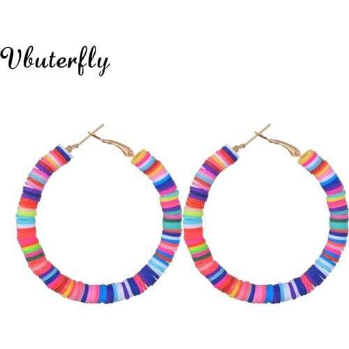 Polymer Clay Circle Hoop Earrings In Neon Boho Jewelry for Women Colored C-SHAPE Gold-plated Small Earrings Hoop CLAY #JK28DB-3G