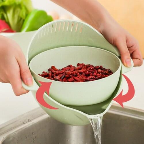 Useful High Quality Double Drain Basket Washing Kitchen Fruit Vegetable Basket Rotating Strainer Multifunctional Fruit sink