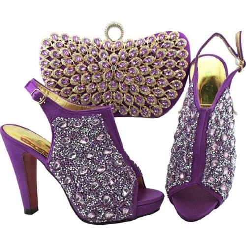 Latest Purple Color Italian Shoes with Matching Bags for Women Nigerian Women Wedding Shoes and Bag Set 12 cm high heels QSL005