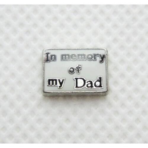 New Arrival 20pcs/lot In Memory Of My Dad Floating Charms Living Glass Memory Lockets Pendants DIY Jewelry Accessories Charm
