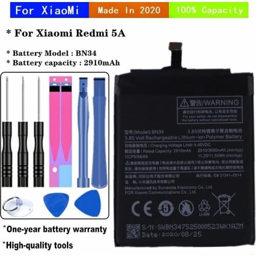 New 2020 years For Xiao Mi Mobile phone battery for Xiaomi Redmi 5A mobile model BN34 29100mAh Replacement batteries