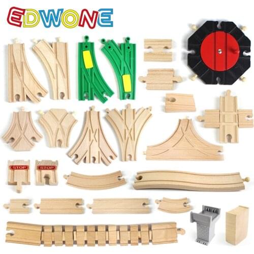 One set 25pcs EDWONE All Kinds Wooden Track Part Beech Wooden Railway Train Track TOY Accessories fit for thoma s Biro