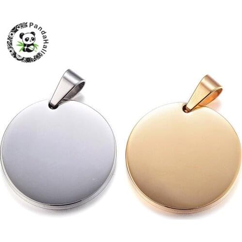 Pandahall 10pcs 304 Stainless Steel Pendants Flat Round Blank Stamping Tag Charms DIY For Necklace Jewelry Making 23.5x20x2.5mm