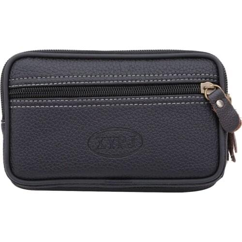 Men PU Leather Waist Packs Man Multi-function Mini Waist Bag PU Leather Double Layer Zipper Mobile Phone Card Bag 2 Colors