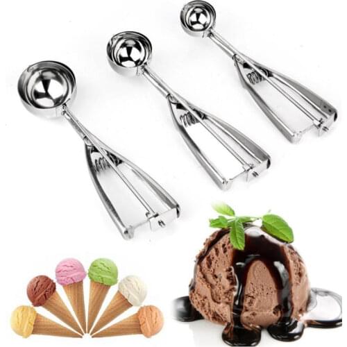 Ice Cream Scoop Stainless Steel Spring Handle Digging Spoon Cooking Tools Mash Potato Watermelon Ball Scoop Kitchen Accessories