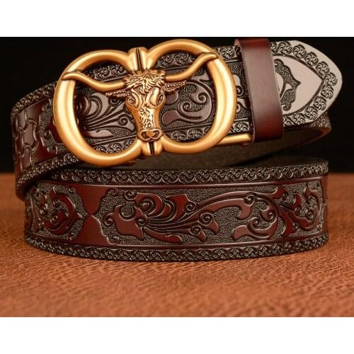 Fashion Floral Pattern Novelty Men Belt Luxury Cow Automatic Buckle Mens Belts Genuien Leather Strap Jeans Dress Belt for Men