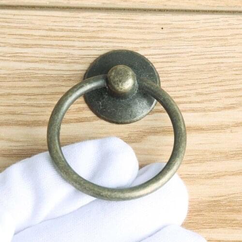Rustico retro simple furniture rings knobs vintage bronze drawer shoe cabinet knob pull antique brass drop rings dresser handles