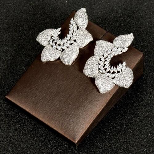 Hibride Shiny Micro CZ Pave Charm Flower Design Zirconia Stud Earrings For Women Bridal Jewelry pendientes tendencia E-795