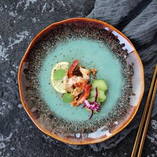 European kiln change ceramic plate Western plate pasta Steak Salad Snack Cake Plates home dish and plate Porcelain Tableware