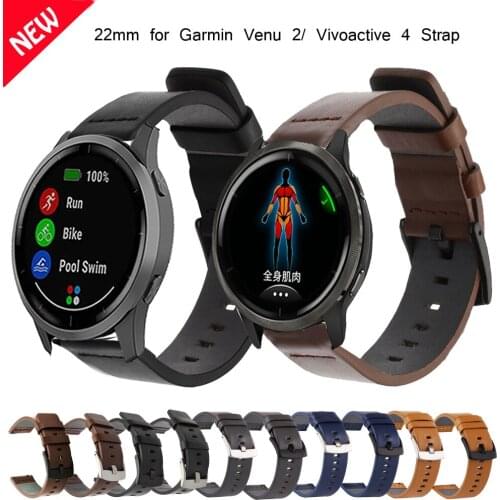 New 22mm Genuine Leather Replacement Strap For Garmin Vivoactive 4 Venu2 Smart Wristband For Garmin Venu 2 Watch Band correa