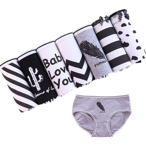 7 Pcs Sexy Panties Womens Underwear Cotton Briefs Seamless Print Underpants Lingeries Calcinhas Shorts For Girls Stripe Panty