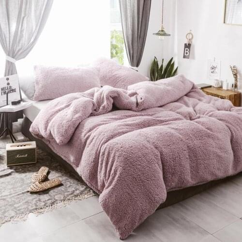 Thicken Winter Warm Fleece Bedding Set Solid Color Sherpa Duvet Cover Pillowcase Bed Sheet Adult Kids Bedclothes Christmas Gift