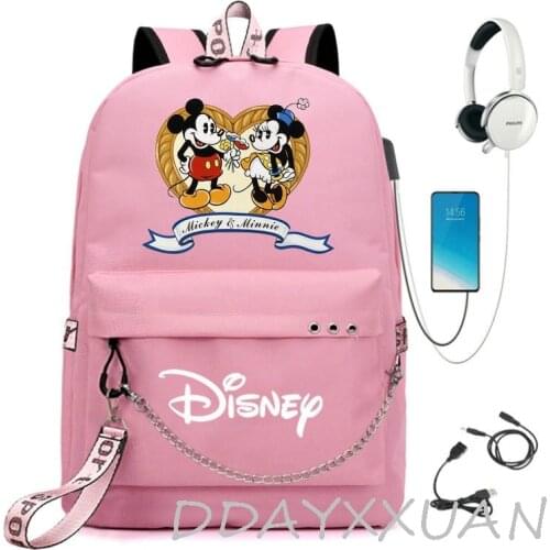 Large School Bags for Teenage Girls Usb Charging Mickey Mouse Backpack Women Book Bag Big High School Bag Youth Leisure College