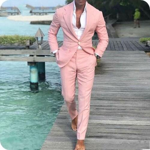 High Quality One Button Pink Groom Tuxedos Notch Lapel Groomsmen Men Blazers Suits (Jacket+Pants+Tie) NO:451