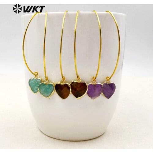 WKT WT-E410 Romantic Heart Shape Women Jewelry 2018 New Design Fashion Earrings for Women Shining Metal Plated