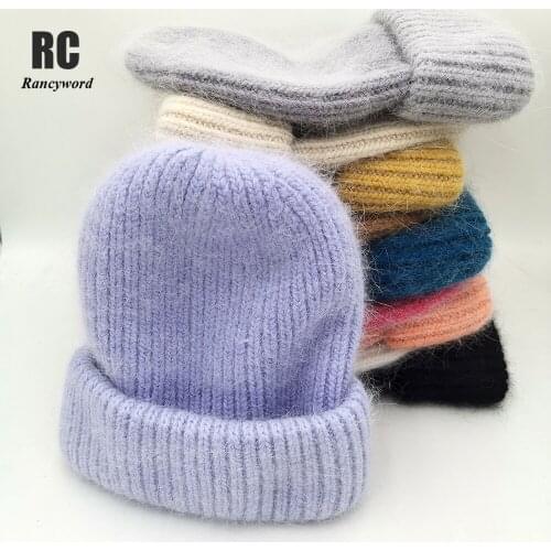 Rabbit Fur Letter Woman Winter Hat Solid Color Autumn Beanies Best Matched Warm Soft Bonnet Skullies Gift