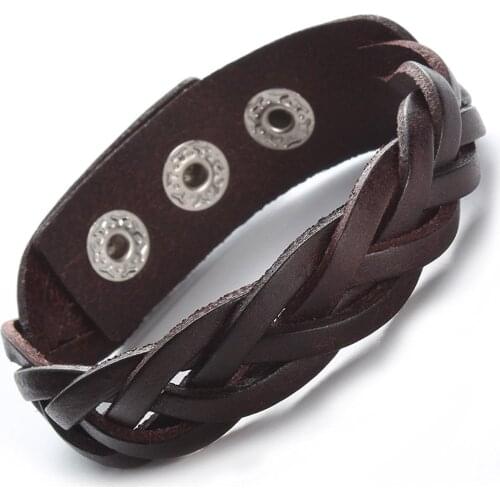 2019 Handmade Brown Leather Weaving Bracelet Tone Braided Wide Wristband Fashion Women Men Simple Punk Warp Bracelets Jewelry