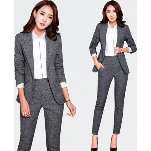 New Blazers Suit Solid Simple Women Pants Suits 2 Two Piece Sets Long Slim Jacket & Pants Female High quality business attire A