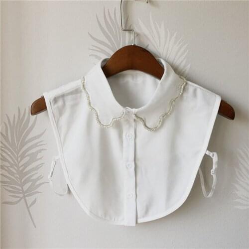 Elegant Women Sweater Shirt Neckwear Pearl Rhinestone Bead Chiffon Fake Collar Crystal Lapel False Detachable Collar Blouse Tops