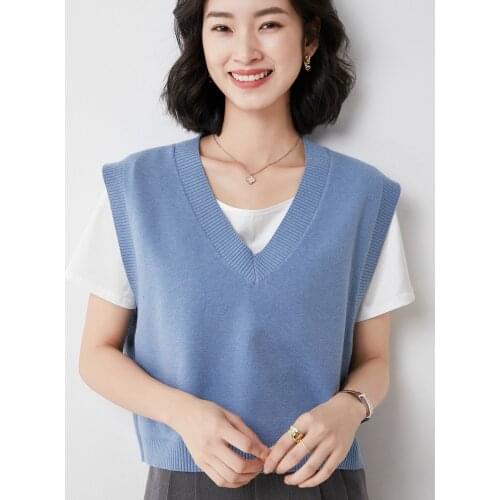 Vest Womens Outer Wear Autumn and Winter Korean Style College Style Wild V-neck Loose Japanese Stacking Sweater 60115