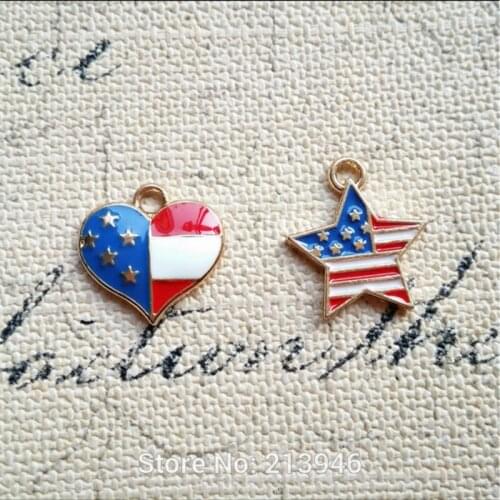 17MM & 16*18MM 40Pcs KC Gold USA Star & Heart Glazing Alloy Charms Jewelry Pendants
