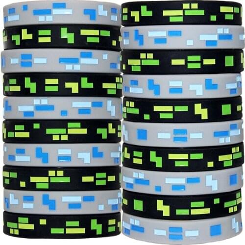 300pcs 8-Bit Pixelated sport silicone wristband bracelet bangle
