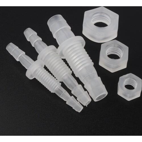 5pcs/lot 3~8mm M6~M10 PP Thread Hex Nut PP Straight Connectors Aquarium Fish Tank Adapter Air Pump Hose Fittings Pagoda Joints
