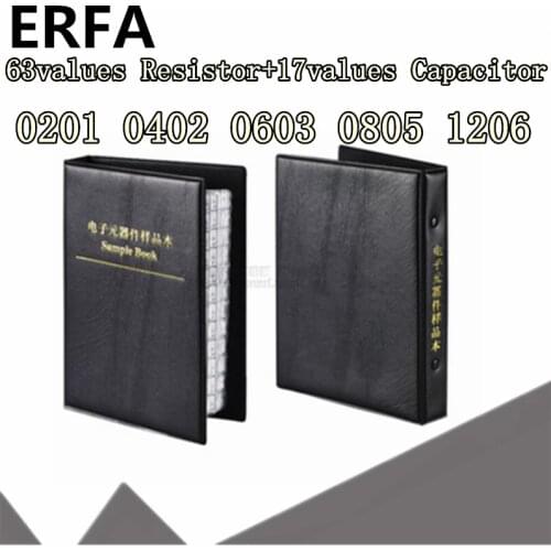 63values SMD Resistor 0R~2M 1% + 17values 15PF~1uF Capacitor Mixed Sample Book 0201 0402 0603 0805 1206