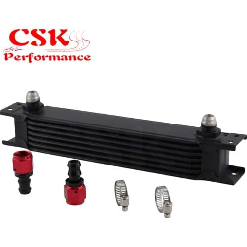 7 Row AN8 Universal Aluminum Engine Transmission 248mm Oil Cooler British Type w/ Fittings Kit BLACK