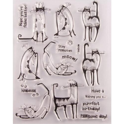 9 Cute Cats Clear Stamps Transparent Silicone Stamp for DIY Scrapbooking Paper Card Craft Tools