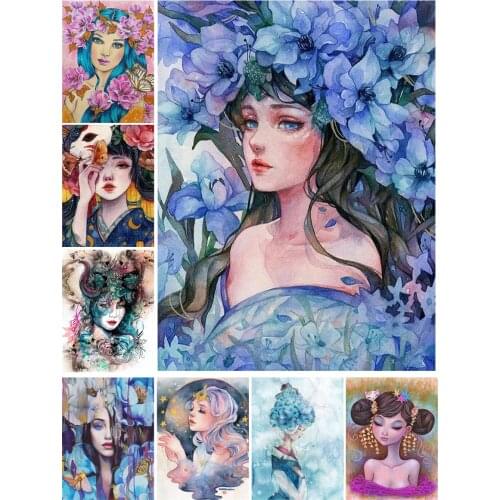 Colored Drawing Flower Girls Diy 5D Diamond Painting Full Square and Round Embroidery Mosaic Stitch Wall Art Home Decor Gifts