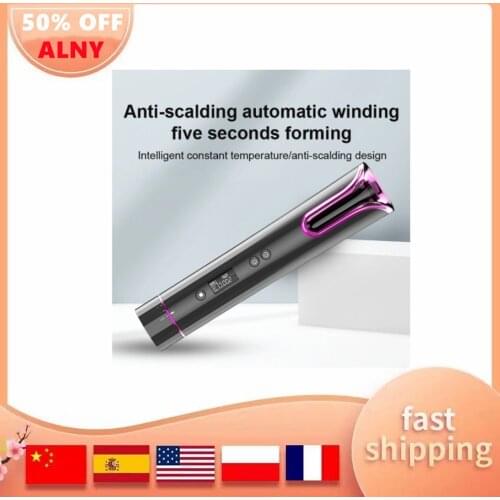 Automatic Hair Crimper Wireless Hair Curler USB Rechargeable Cordless Portable Hair Iron LCD Display Fast Heating Ceramic Curly