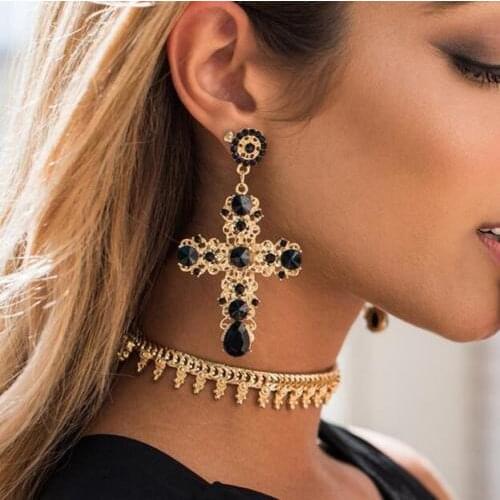Baroque Earrings For Women Big Cross Earring Crystal Drop/Long//Dangle Earrings Female 2021 Jewelry Pendientes Oorbellen Brincos