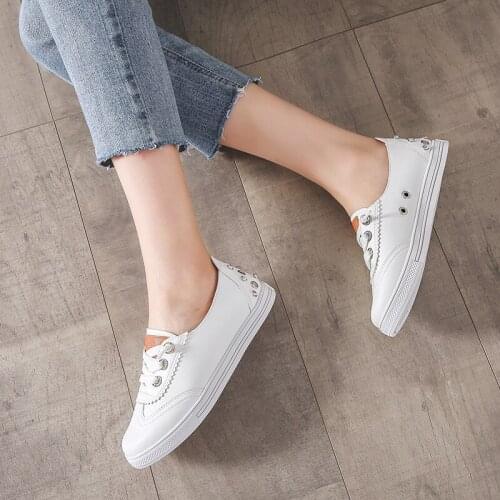White Sneakers Size 43 Rivets Casual Shoes Women Chunky Heels Platform Sneakers Woman Walking Loafers Shoes Women Flats