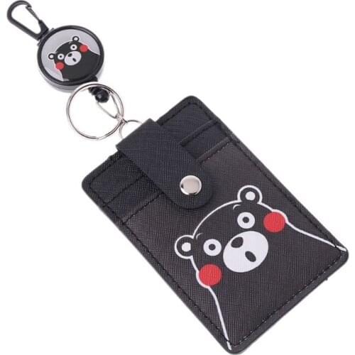 Cartoon PU Leather Business ID Credit Card Case Badge Holder Anti-lost Retractable Keychain