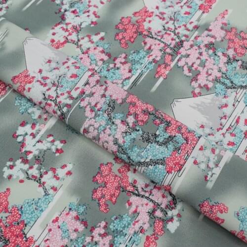 Fuji mountain flower reactive dyeing stretch satin cotton fabric for dress telas tissus au metre tecido DIY