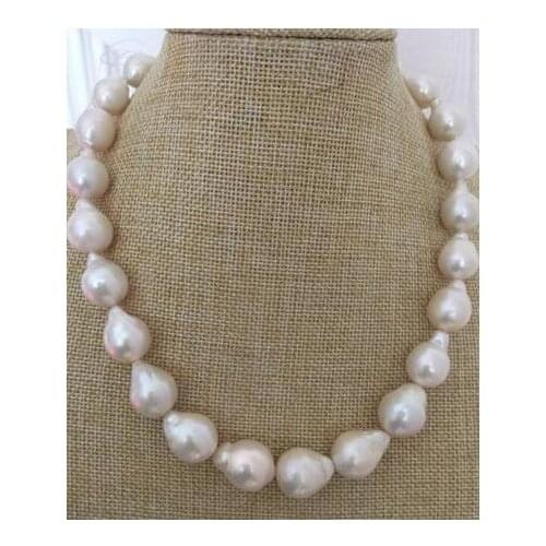 Elegant 14-15mm south sea baroque white pearl necklace 18inch 14K Gold Clasp KKK