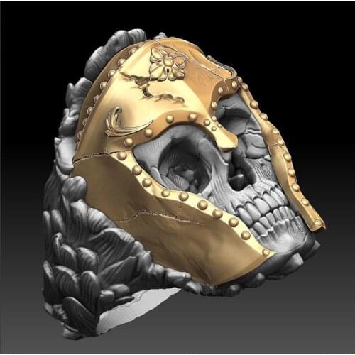 Hell General Skelecton Face Ring With Golden Color Helmet Design Accessories Domineering Retro Jewelry For Men Hand Embellish