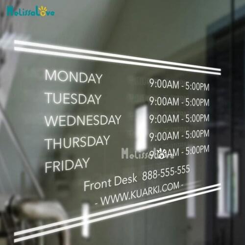 Personalized Storefront Window Decal Custom Time Business Sign Waterproof Removable Vinyl Wall Sticker BD494