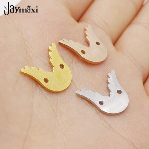 Jaymaxi Stainless Steel Pendant Mirror Polished Angel Wing Charm Inner Two Hole 1.3mm DIY Jewelry Findings 11*15mm 20Piece/lot