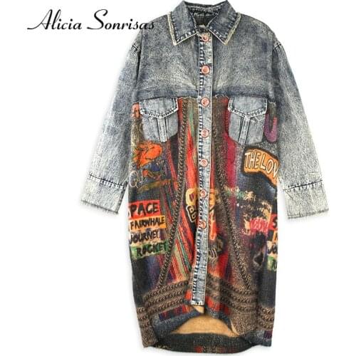 2021 Spring Autumn New Hipster Urban Leisure Printing Cardigan Fake Marten Spiced Knitted Letter Denim Coat Women Winter