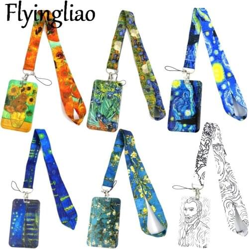 Van gogh Oil Painting Sunflowers Art Neck Strap Lanyard for keys lanyard card ID Holder Key Chain for Gifts