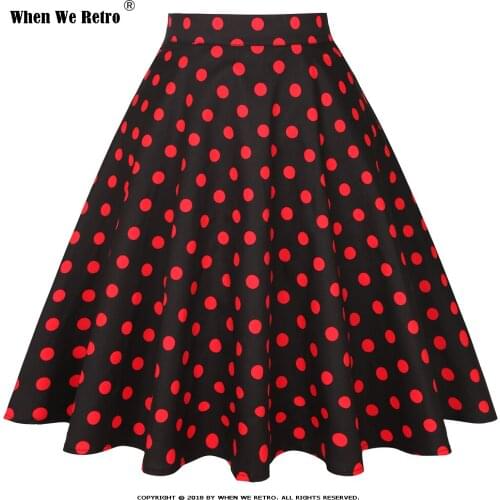 When We Retro Vintage Cotton Midi Skirt Women VD0020 Ladies 2021 Autumn High Waist Swing Black Polka Dot Skirt Femme