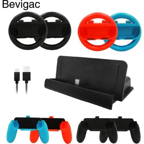 Bevigac 10 in 1 For Nintendo Switch NS Joy Con Controller Wheel Grip Handle Console Charge Stand USB Cable Accessories Set