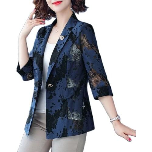 Lace Women Blouse Coat 2021 Summer New Korean Middle-Aged Elderly Jacket Temperament Noble Slim Slimming Suit Jacket Female A201