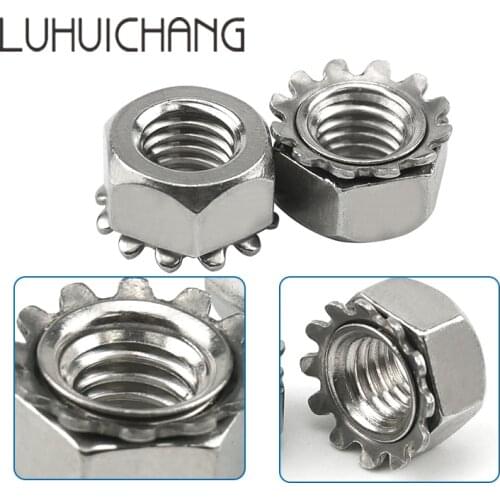 LUHUICHANG [M3 M4 M5 M6 M8] K-type K-Lock Nut Nickel Plated Keps Nuts Toothed Hex Nut
