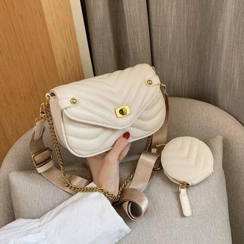 Small PU Leather Shoulder Bag For Women 2021 New Purse And Handbags Female Travel Crossbody Bag Ladies Chain Sling Bag 2 PCS/SET