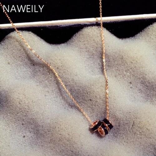 Fashion Black Circle Pendant Necklace For Women Rose Gold Clavicle Short Chains Necklaces