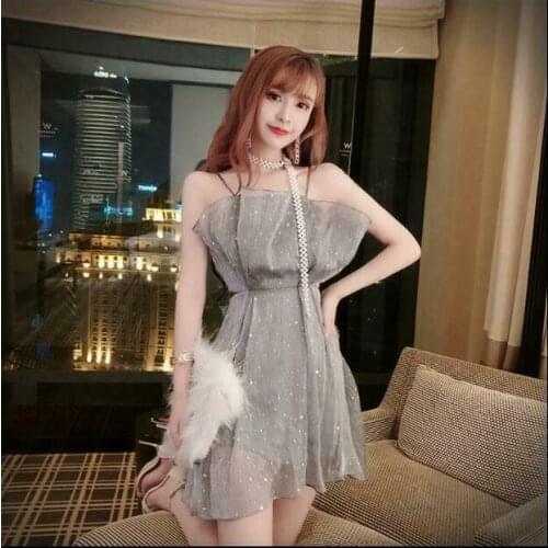 Fashion Sling Dress Womens Fashion Temperament waist gauze Gown Party Skirt